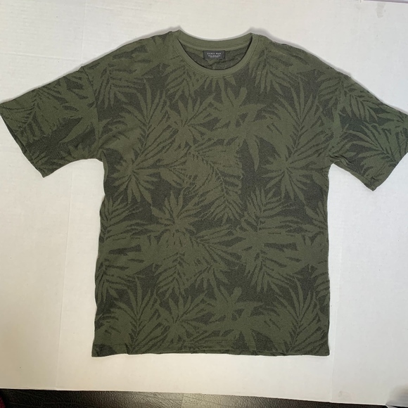 Zara Man Olive Green Tropical Print Sweater - Picture 2 of 7